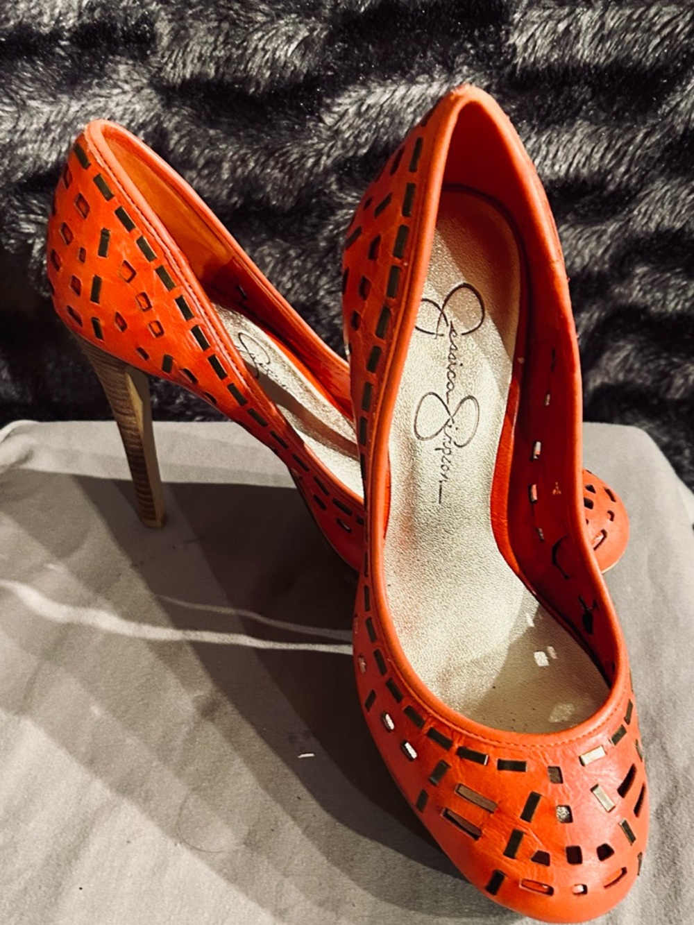 Jessica Simpson Orange Laser-Cut Stiletto Pumps